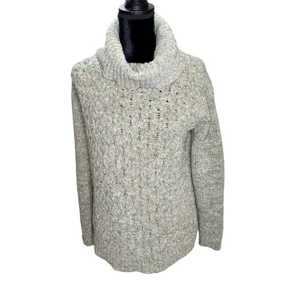 Knit Cowl Neck Super Soft Grey Long Sleeve Ribbed Hem Cuffs Top Pullover - Picture 1 of 12